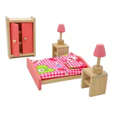 Set Muebles Madera Dormitorio Juguete Bedroom 9 Piezas