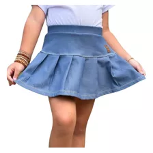 Saia Shorts Infantil Jeans Fake Azul Claro Menina 04-10 Anos