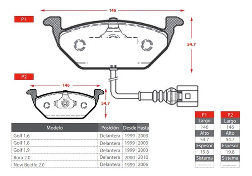 Pastilla Freno Delantera Vw Golf 1.6 1.8 1.9 Bora 2.0 Beetle Foto 3