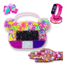 Kit Miçanga Ursinho Infantil Pulseira 350 Pç + 10m Silicone