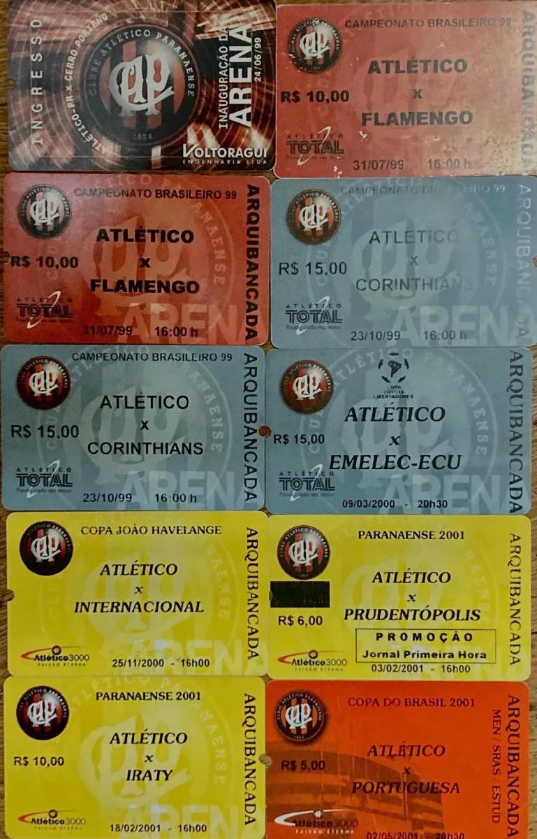10 Ingressos Do Clube Athlético Paranaense - 1.999 A 2.001.