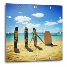 3drose Dpp__2 Tablas De Surf En La Arena Reloj De Pared, 13 