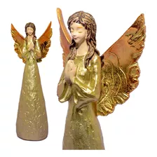 Anjo Dourado De Resina Rezando Decorativo 20cm