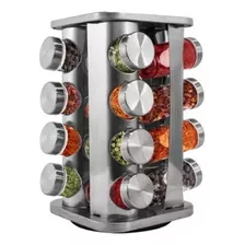 Porta Spices Condimentos 16 Pots Rotatorio Quadrado Inox