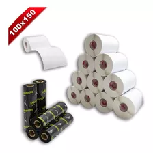 Kit 20 Rls Etiqueta 10x15 100x150 Couche Serrilha +10 Ribbon Cor Branco