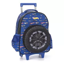 Mochila Rodinha Carrinho Azul Hot Wheels Pneu Original