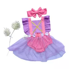 Body Romper Bebe Menina Rapunzel Com Tiara Mesversario Tema