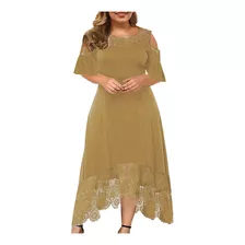 Vestido De Mujer U6 Color Sólido Talla Grande Cuello Redondo