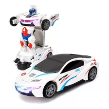 Carro Vira Robo Som Luz Carrinho Brinquedo Menino - Branco