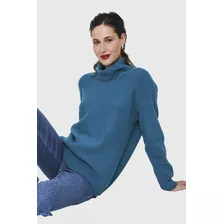 Sweater Cuello Beatle Acanalado Azul Petróleo Nicopoly