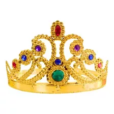Coroa Rainha Princesa Dourada Pedraria Colorida Ajustável