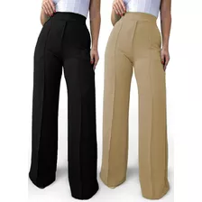 Kit 02 Calça Feminina Pantalona Tecido Duna Atacado