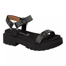 Sandália Papete Tratorada Feminina Flatform Strass Vizzano