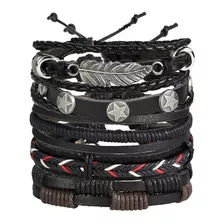 Pulseiras Masculinas Couro Kit Pulseira Preta Para Homem