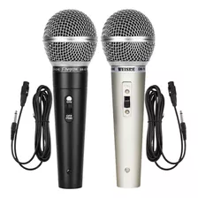 Kit 2 Microfones Profissional Duplo Karaoke Igreja Com Fio