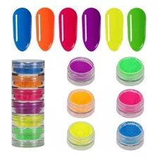Kit 6 Pó Neon Fluorescente Glitter Manicure Decoração Unhas Cor 6 Cores