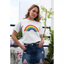 Camiseta Branca Orgulho Arco Íris Lgbtqia+ 