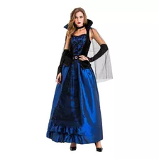 Vestido Azul De Halloween Con Diseño De Reina Bruja Y Vampir