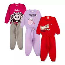 Kit 4 Peças Conjunto Moletom Feminino Infantil Menina Bebe