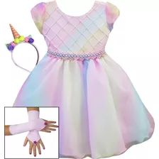 Vestido Infantil Unicórnio Fashion Arco Iris Luxo 1 Ao 3