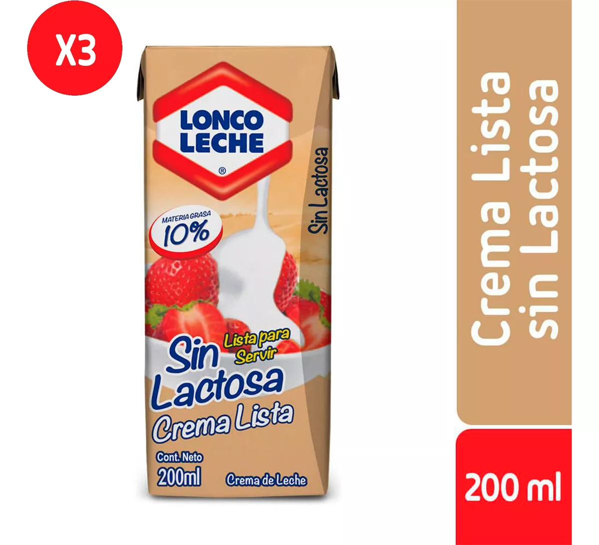 Pack 3 - Loncoleche Crema De Leche Light Sin Lactosa 200 Ml