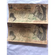 Billetes Antiguos De Colombia De 20 Pesos Oro 1981