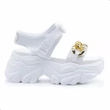 Sandalia Gummi Blanca Con Cadena Y Plataforma Base Deportiva