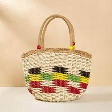 Bolsa Feminina De Palha Praia De Mao Com Alça Transversal