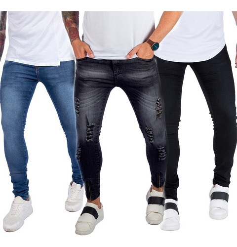 Kit 3 Calça Jeans Masculina Skiny Justa Com Elastano Ballad 