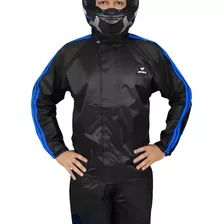 Kit Capa De Chuva Moto Apex Nylon Masculina Motoqueiro Azul