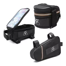  Kit Suporte Celular Bike+bag Triangular+bag Selim+manguitos