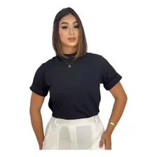 Camiseta Feminina Gola Alta Lisa Básica 100% Algodão Premium