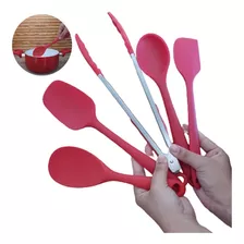 Kit 5 Pçs Espátulas Colheres Pegador Grande Silicone Cozinha