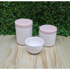 Kit Higiene Bebê Porcelana 3 Peças Branco Tampa Rose