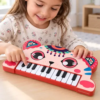 Piano Infantil Gato Teclado Musical Rosado 27 Cm A Pilas Aa Rosa