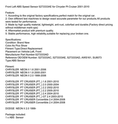 Sensor Abs Delantero Izquierdo For Chrysler Pt Cruiser Neon Foto 8