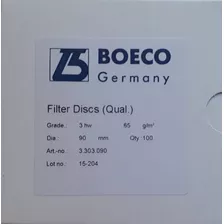 Papel Filtro Cualitativo Boeco Grado 3hw 90mm Cj. X 100 Disc