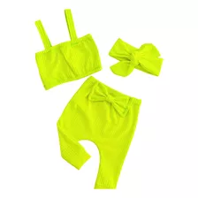 Conjunto Bebe Neon Com Top E Tapa Fraldas Faixinha Verão