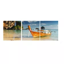 Quadro Decorativo Barco Praia 60x180 - Trio