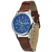 Reloj Analogo De Pulsera Tipo Yazole Azul Hombre M9102 C Color De La Correa Café Color Del Bisel Plateado