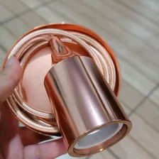 Pendente Retrô Soquete E27 Metal Fio 1m Tecido Rosé Gold