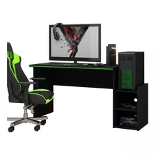 Mesa Para Computador Gamer Preto Com Verde - Gelius Móveis