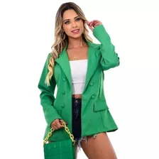 Blazer Barato Feminino Alfaiataria Alongado C/ Botão Forrado