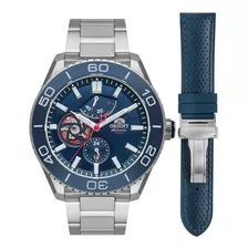 Relógio Orient Masculino Automático Superior Yn8ss002 D1sx Cor Da Correia Aço Inoxidável Cor Do Bisel Azul Cor Do Fundo Azul