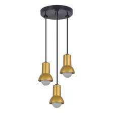 Pendente 3 Lâmpadas E-27 Preto Com Dourado Cor Preto/dourado 110v/220v