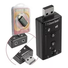 Placa Adaptador De Som Usb 7.1 Canais 3d Adaptador Audio Pc Cor Preto