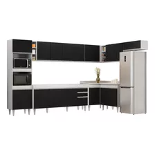 Armário De Cozinha Modulada 9 Peças Balcão Branco/preto Cor Branco