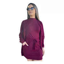 Kit Blusa Suede E Cardigan Feminino Casaco Sobretudo 