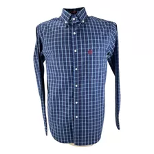 Camisa Boiadeiro Manga Longa Xadrez Azul Com Bolso Txc 