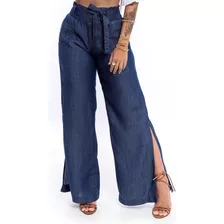 Calça Jeans Pantalona Com Lastex Tecido Leve Wid Leg S3999